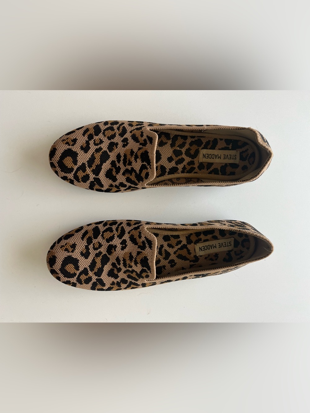 Steve Madden Leopard Knit Slip-On Flats - Tan & Black size 8